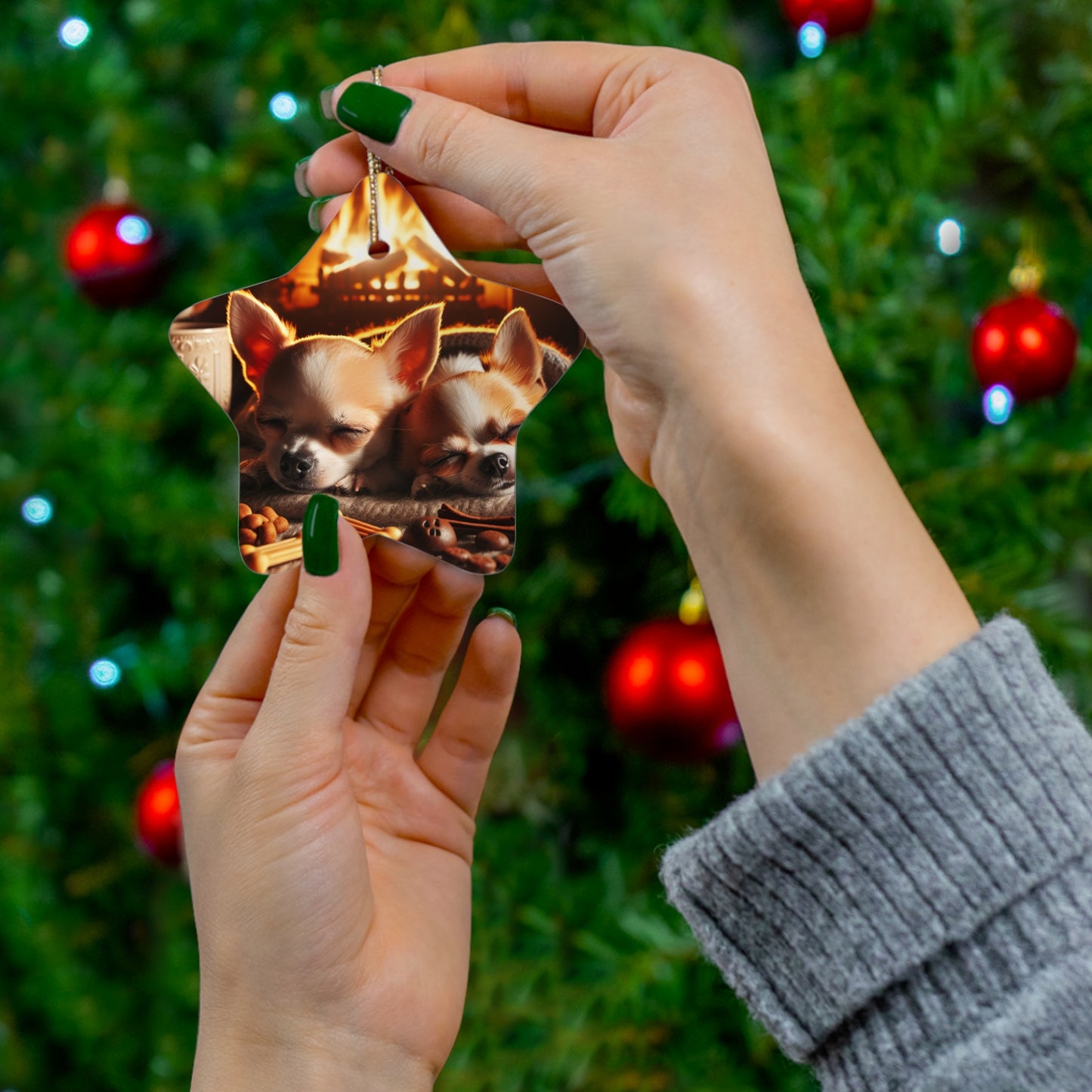 Christmas Dogs Ceramic Ornament, Cute Cozy Holiday Decoration, Tree Hanging Bauble, Festive Puppy Keepsake, Pet Lover Gift