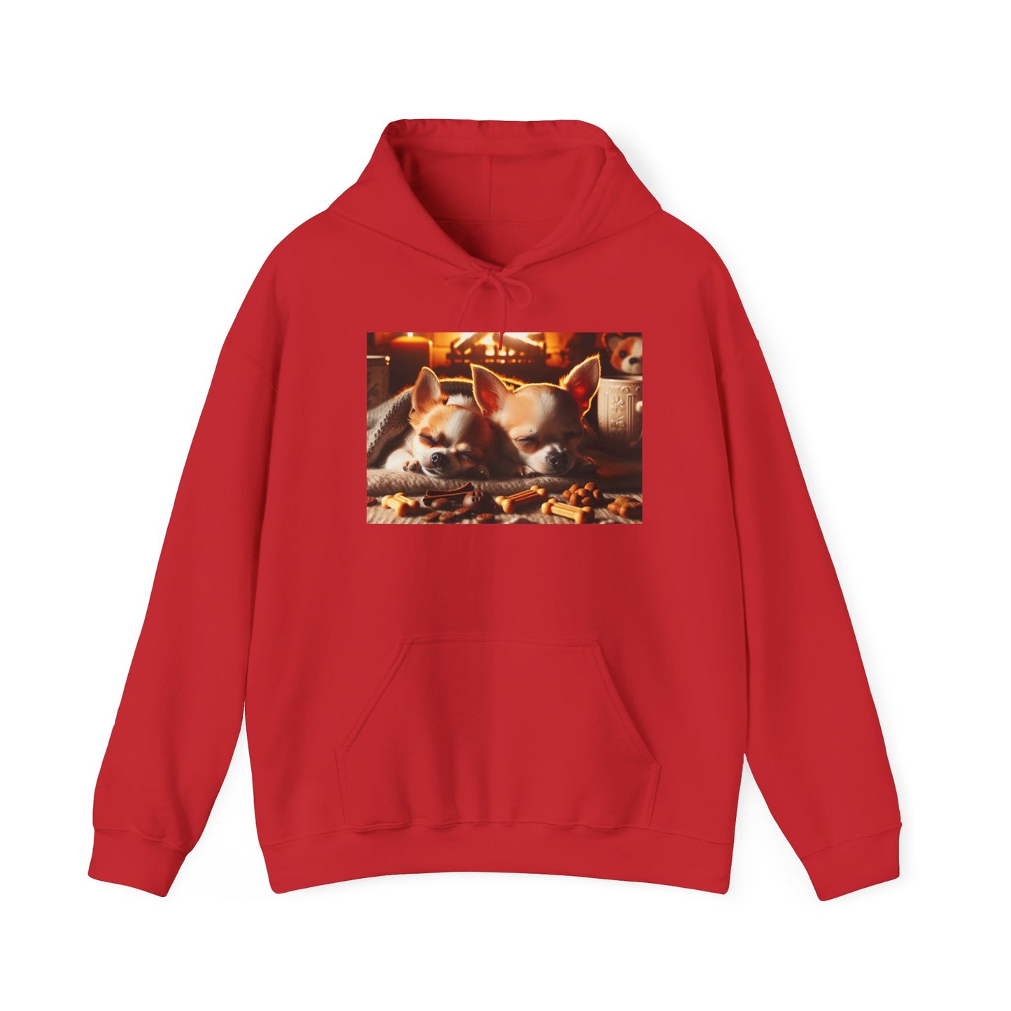 Unisex Heavy Blend™ Hooded Sweatshirt Cute dogs by fireplace