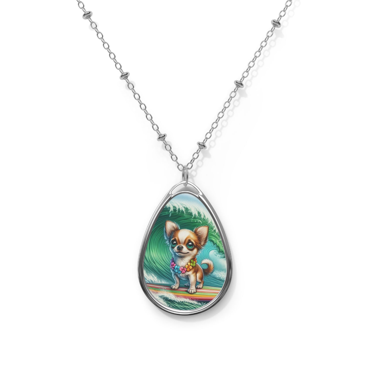 Oval Necklace Cute Surfer pup