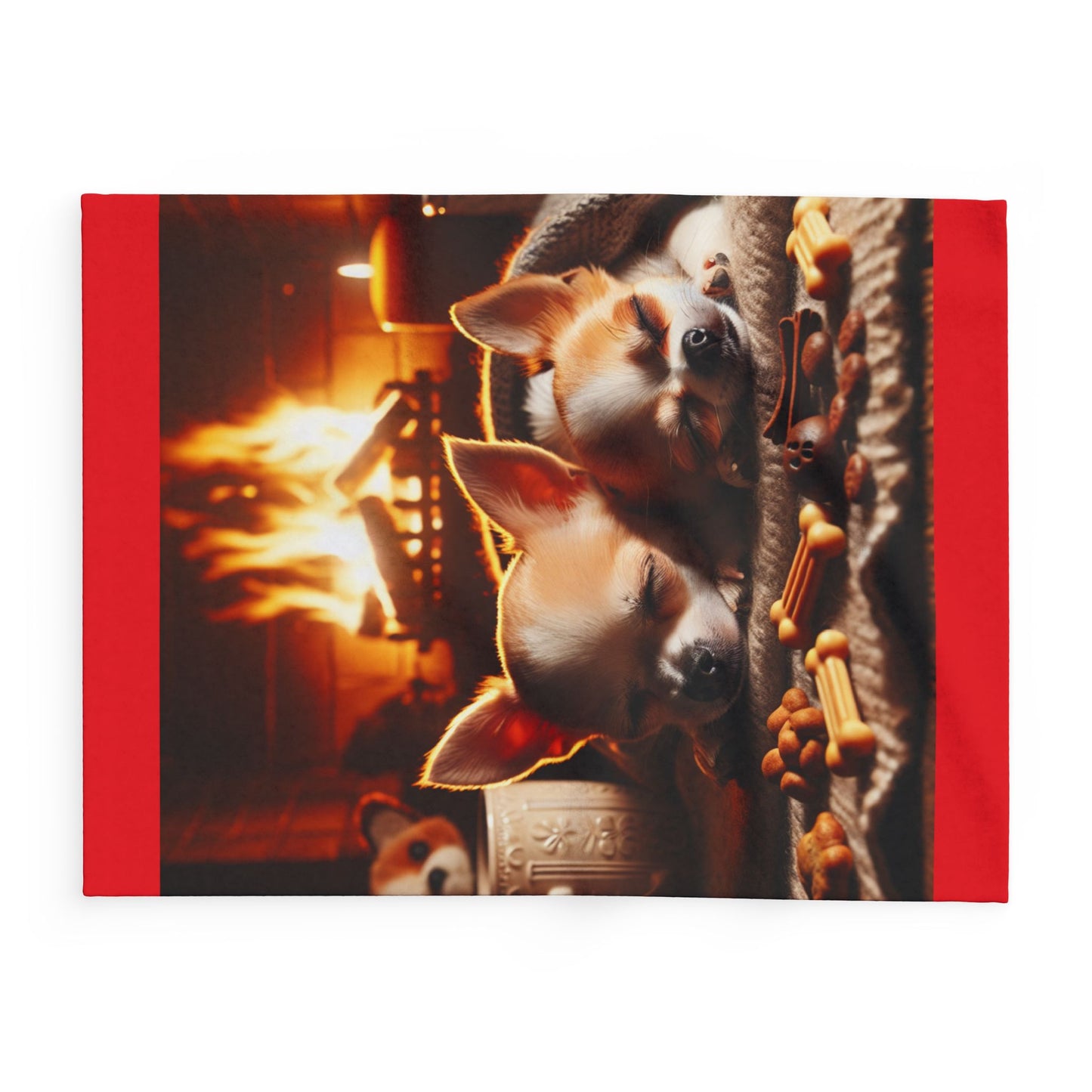 Arctic Fleece Blanket with cute chihuahuas by fire with treats