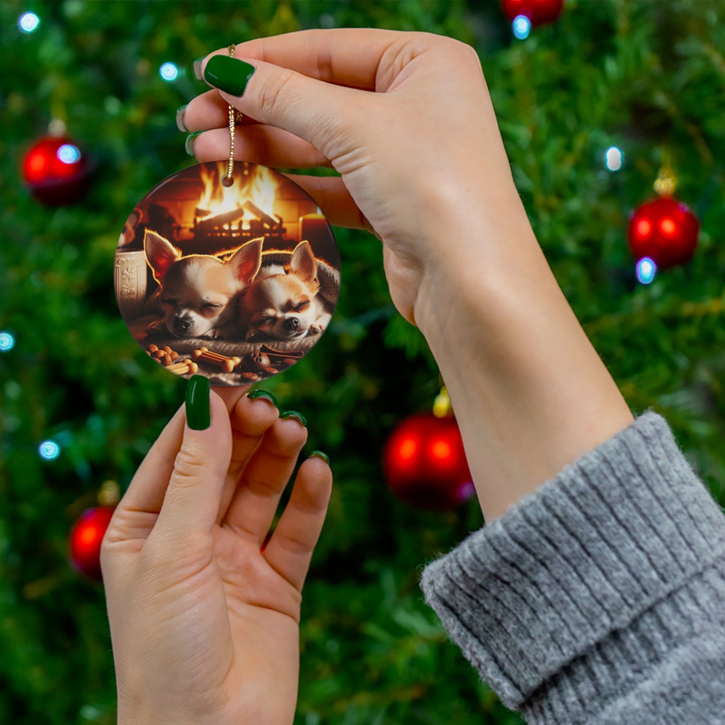 Christmas Dogs Ceramic Ornament, Cute Cozy Holiday Decoration, Tree Hanging Bauble, Festive Puppy Keepsake, Pet Lover Gift