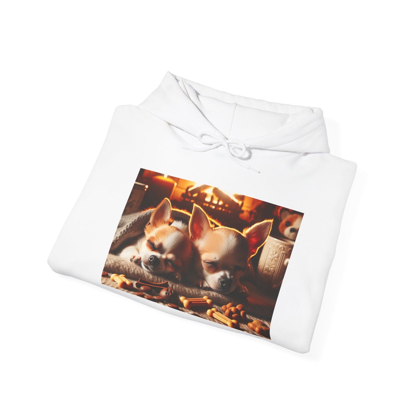 Unisex Heavy Blend™ Hooded Sweatshirt Cute dogs by fireplace