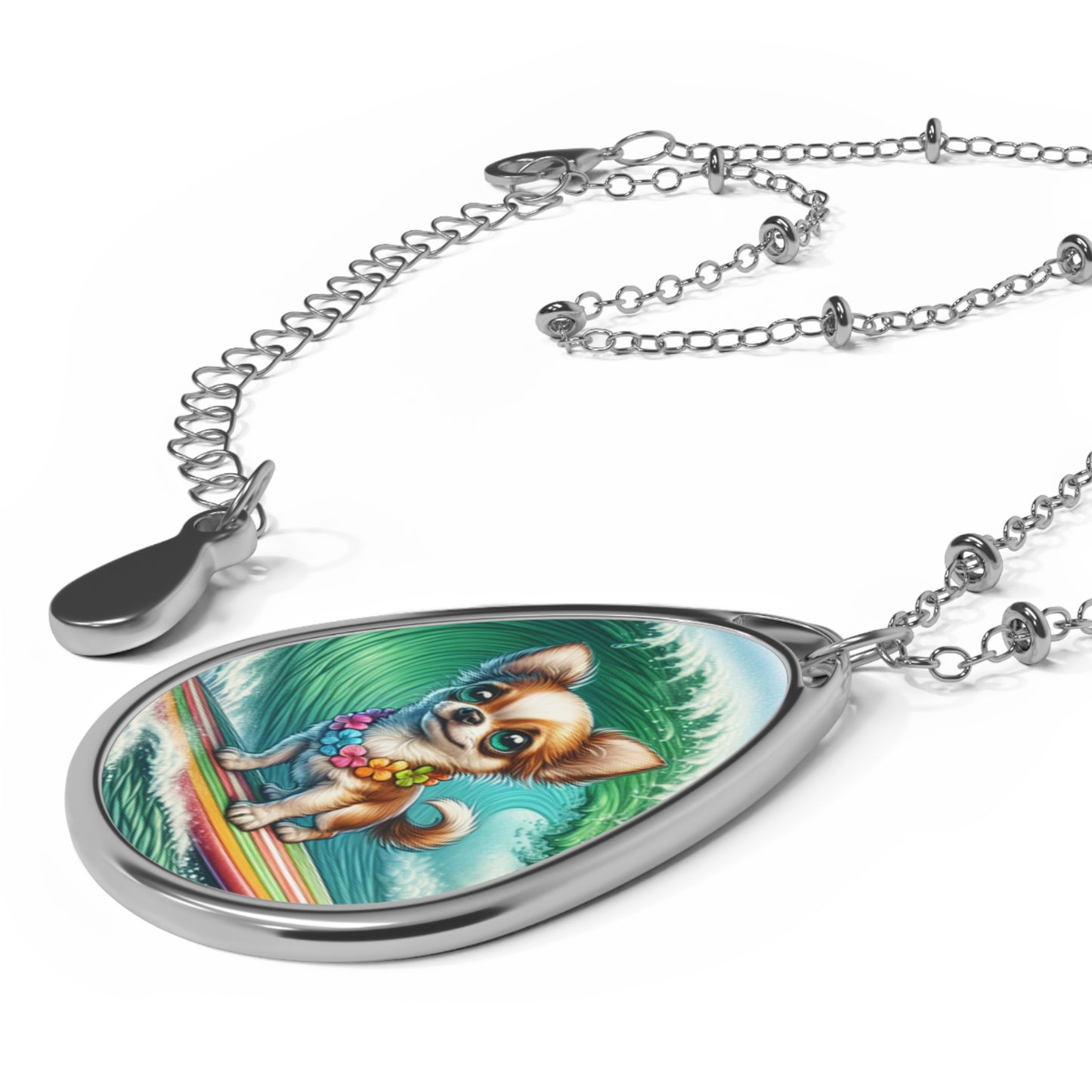Oval Necklace Cute Surfer pup