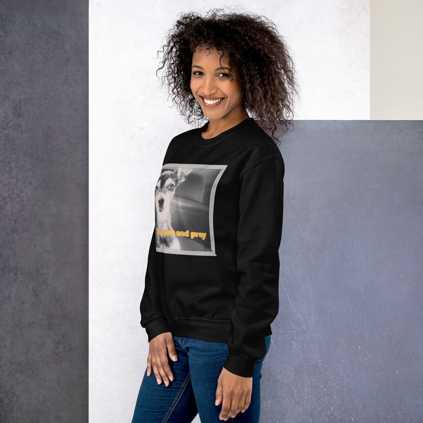Unisex Sweatshirt with sweet pup 'Take a Paws and Pray'