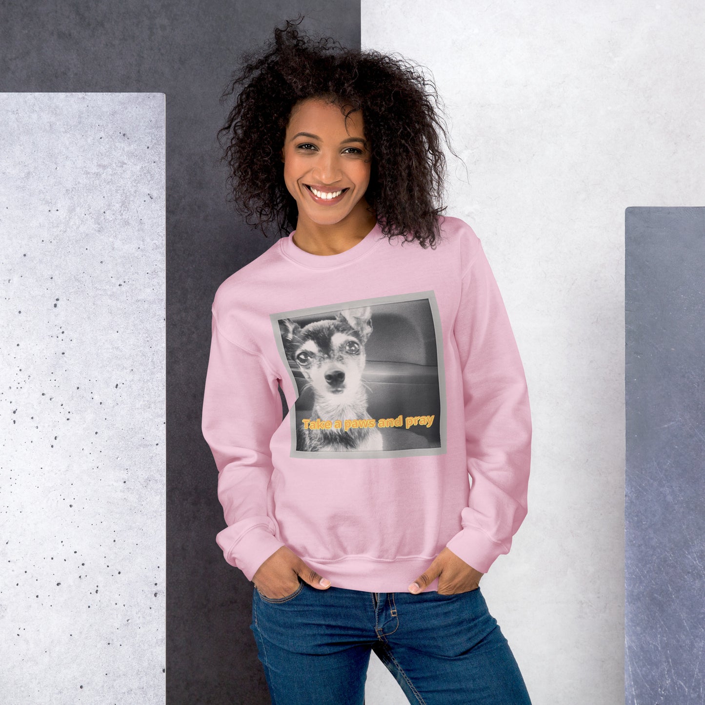 Unisex Sweatshirt with sweet pup 'Take a Paws and Pray'