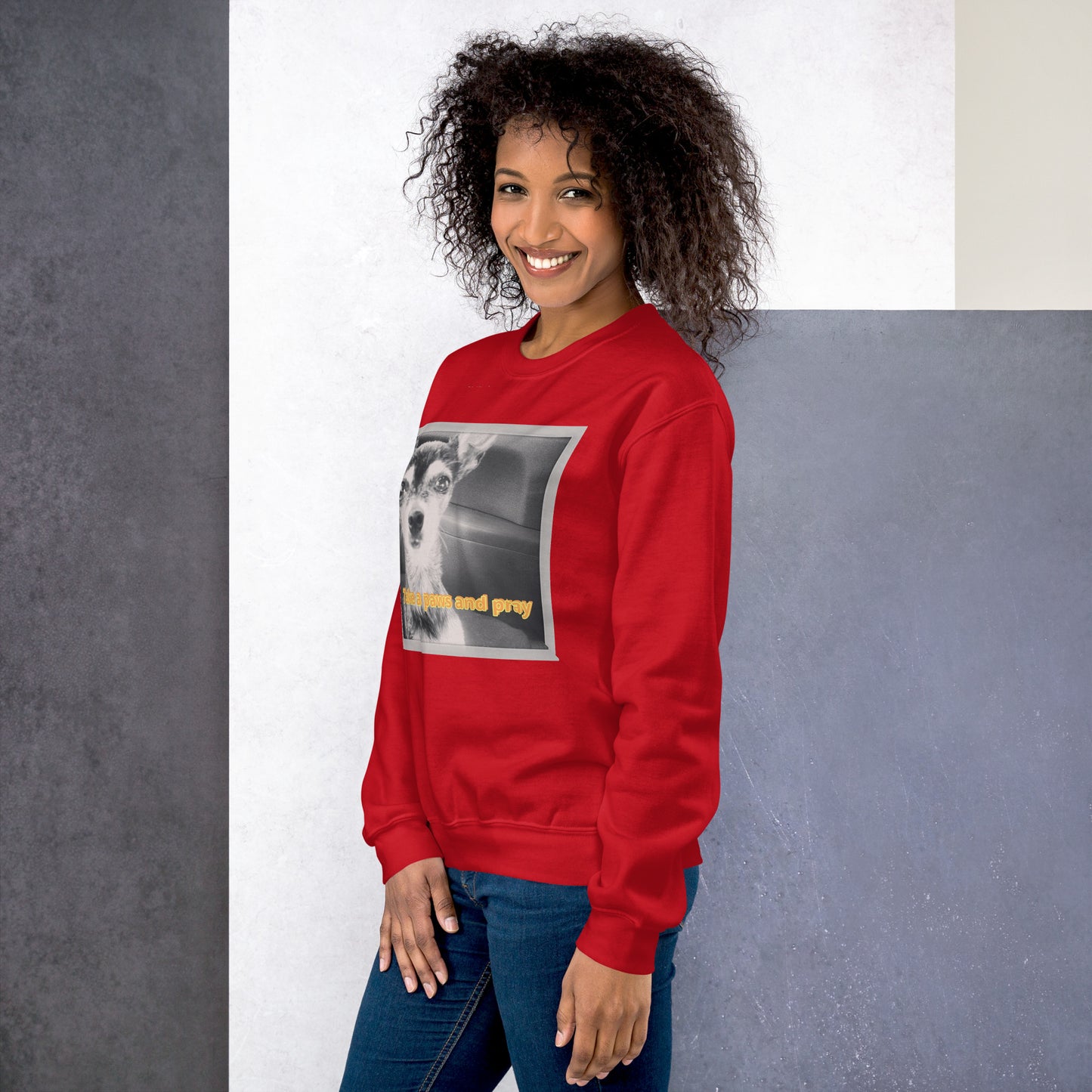 Unisex Sweatshirt with sweet pup 'Take a Paws and Pray'