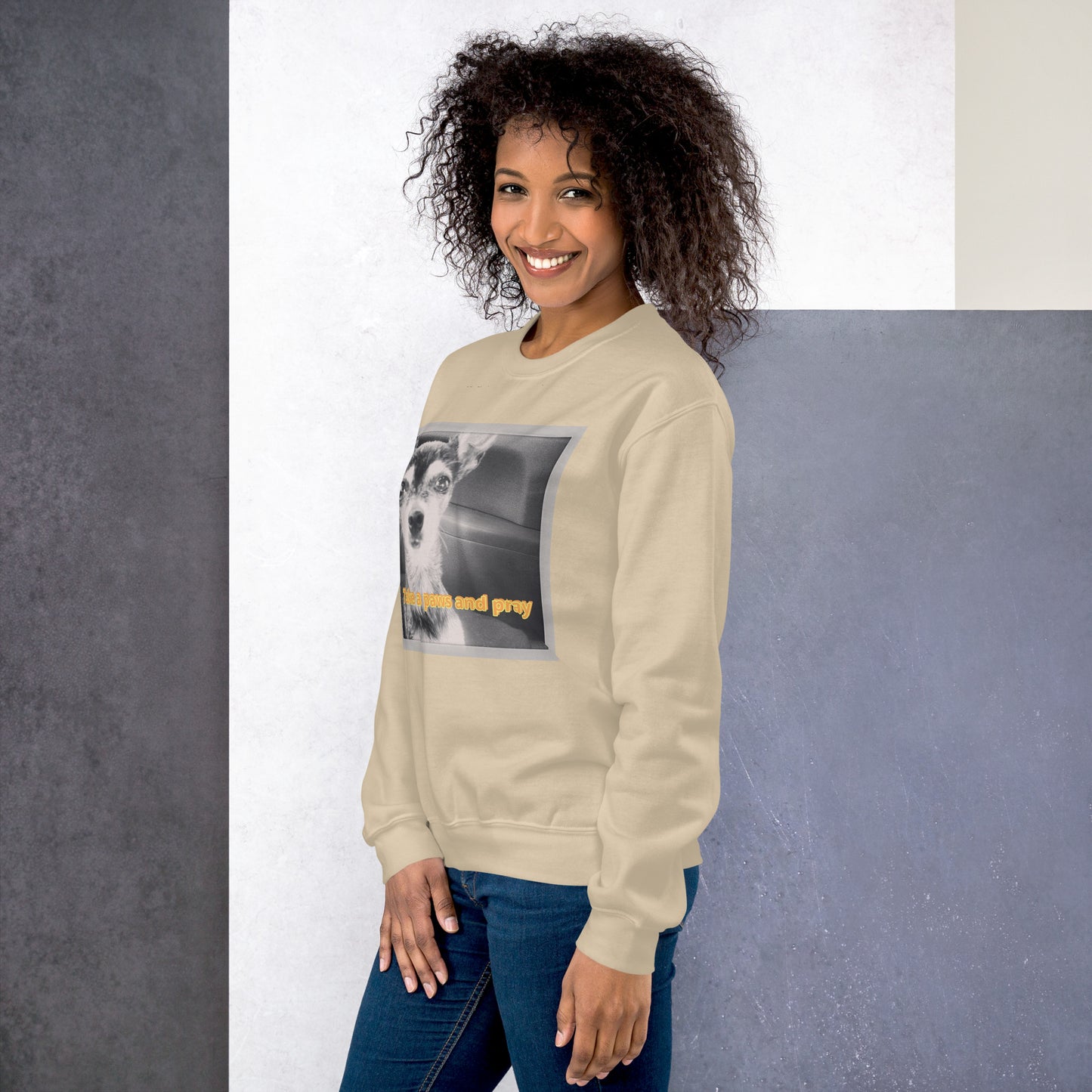 Unisex Sweatshirt with sweet pup 'Take a Paws and Pray'