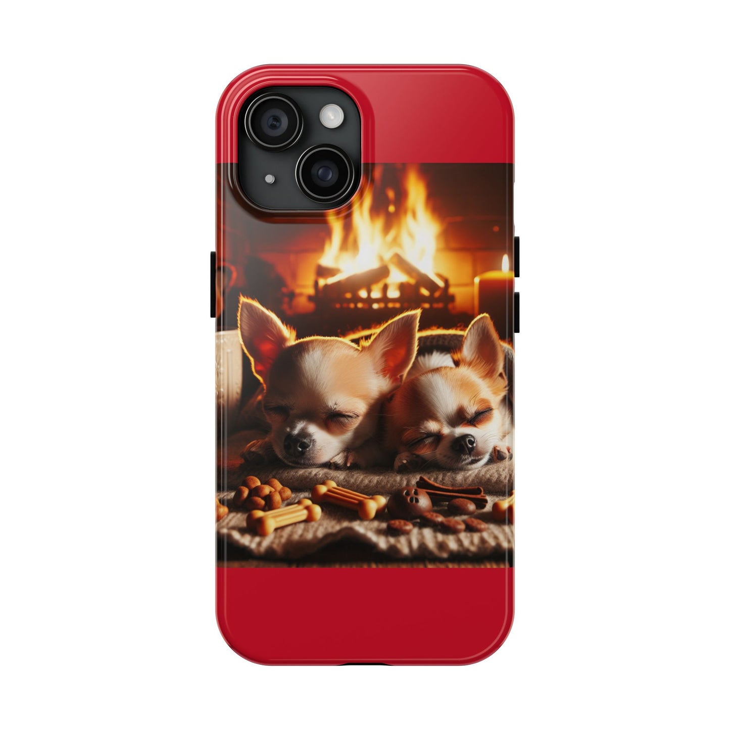 Tough Phone Cases with cute cozy dogs with treat for the Holidays