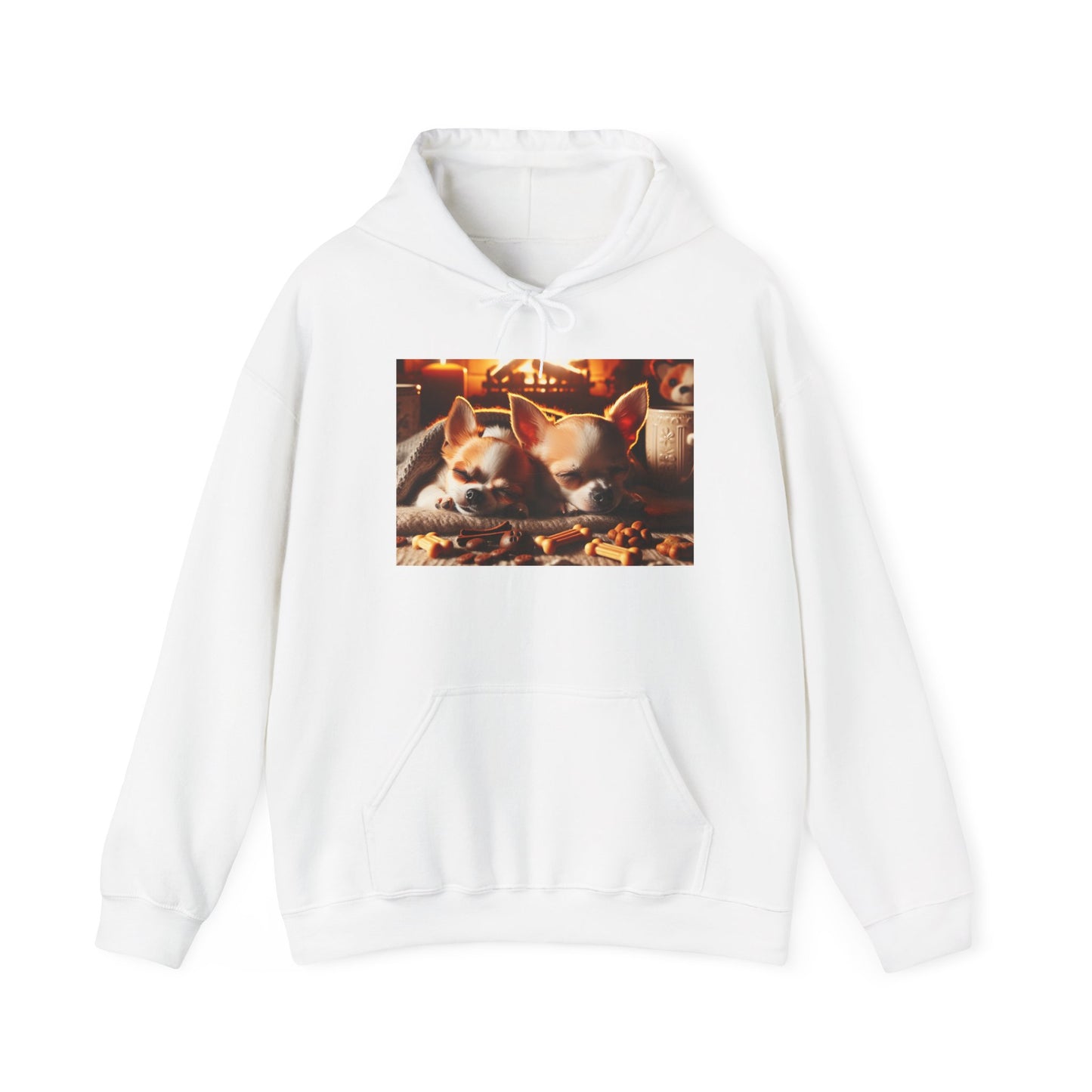 Unisex Heavy Blend™ Hooded Sweatshirt Cute dogs by fireplace