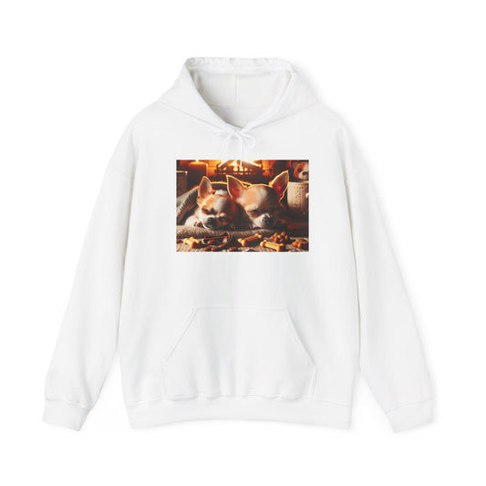 Unisex Heavy Blend™ Hooded Sweatshirt Cute dogs by fireplace