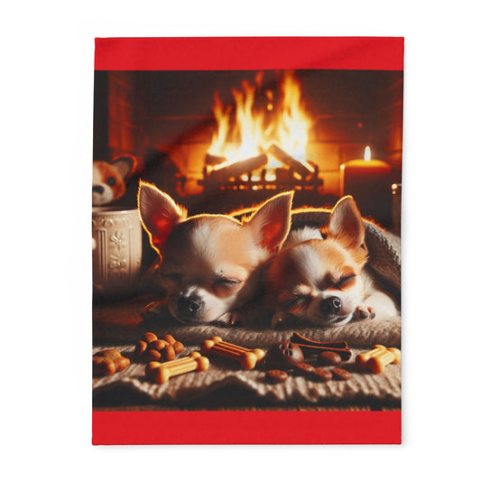 Arctic Fleece Blanket with cute chihuahuas by fire with treats