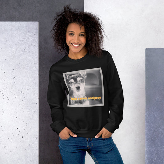 Unisex Sweatshirt with sweet pup 'Take a Paws and Pray'