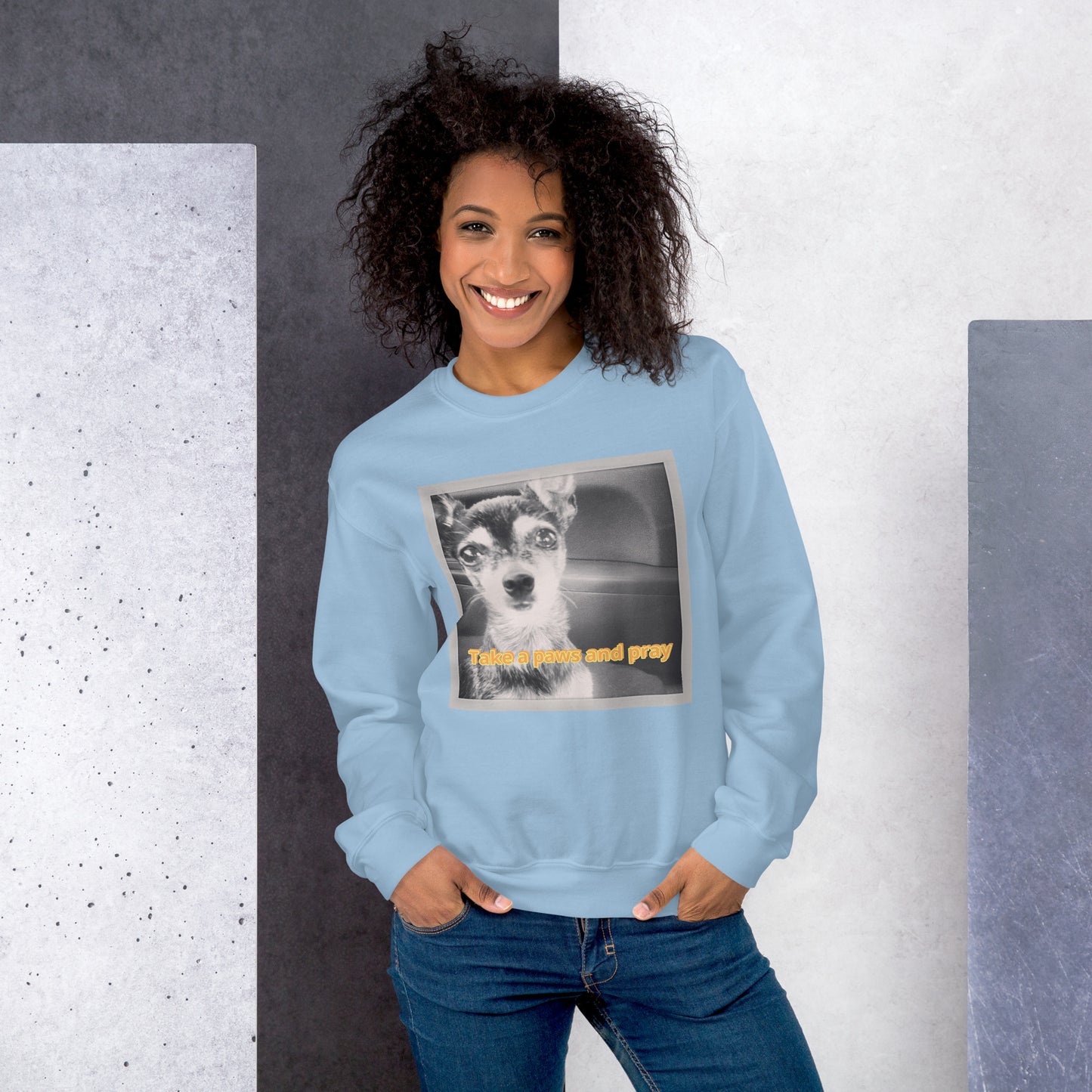 Unisex Sweatshirt with sweet pup 'Take a Paws and Pray'