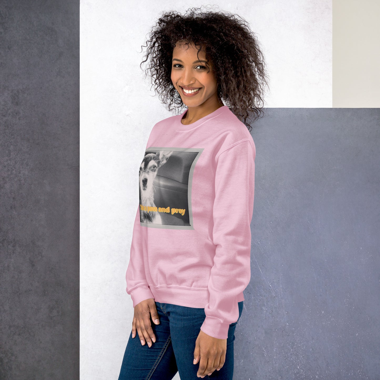 Unisex Sweatshirt with sweet pup 'Take a Paws and Pray'