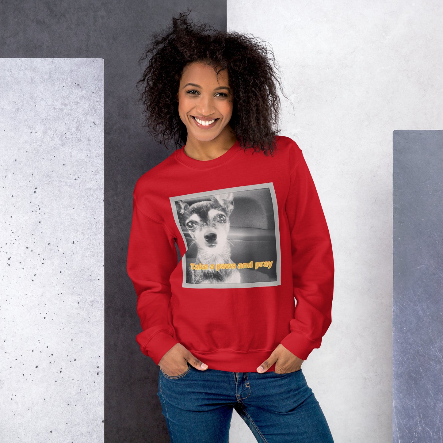 Unisex Sweatshirt with sweet pup 'Take a Paws and Pray'