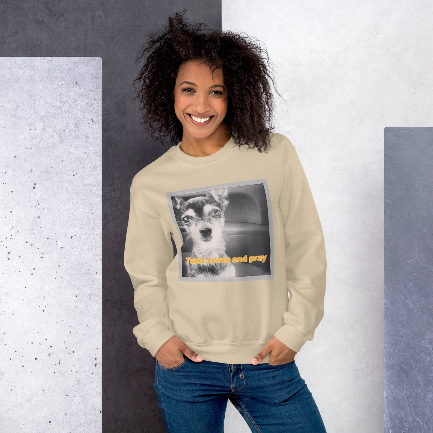 Unisex Sweatshirt with sweet pup 'Take a Paws and Pray'