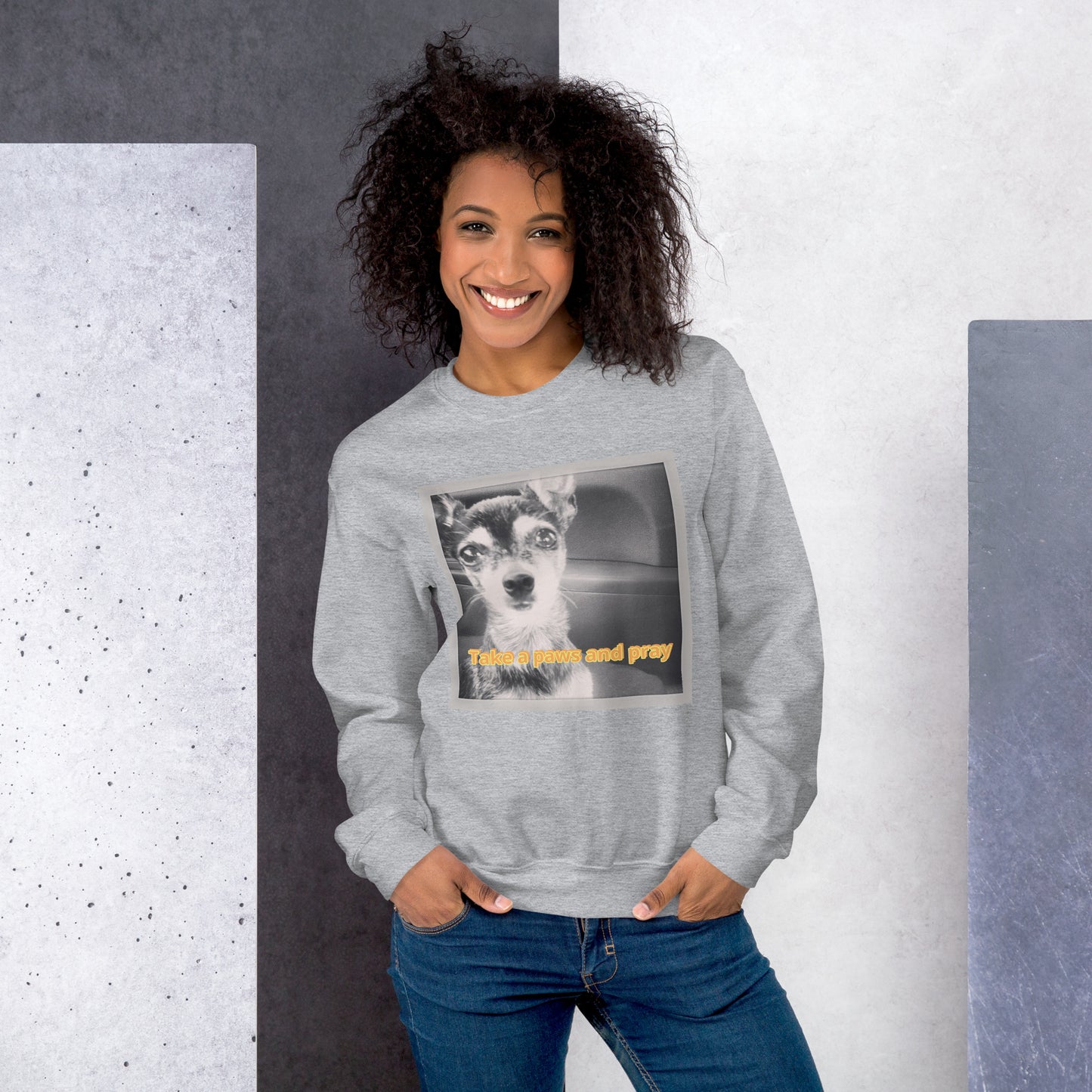 Unisex Sweatshirt with sweet pup 'Take a Paws and Pray'