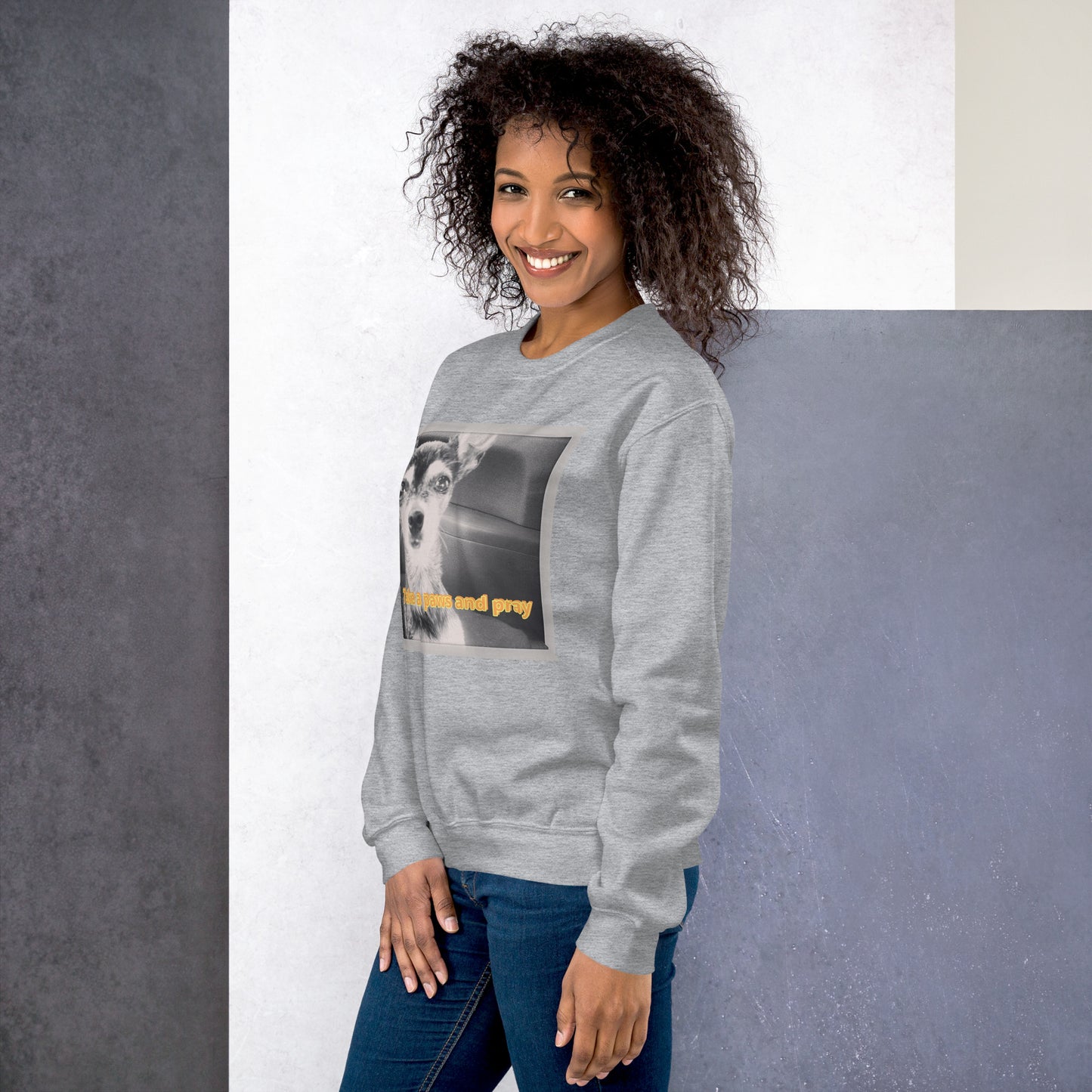 Unisex Sweatshirt with sweet pup 'Take a Paws and Pray'