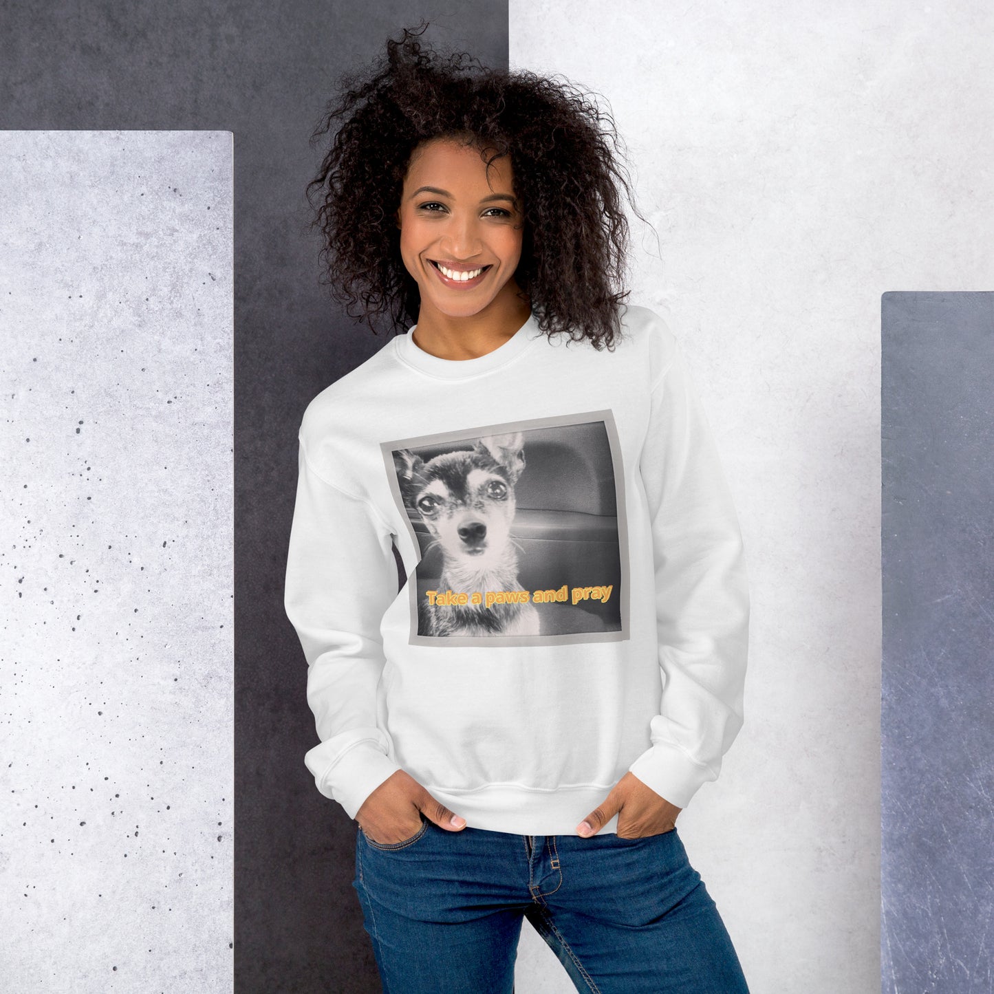 Unisex Sweatshirt with sweet pup 'Take a Paws and Pray'