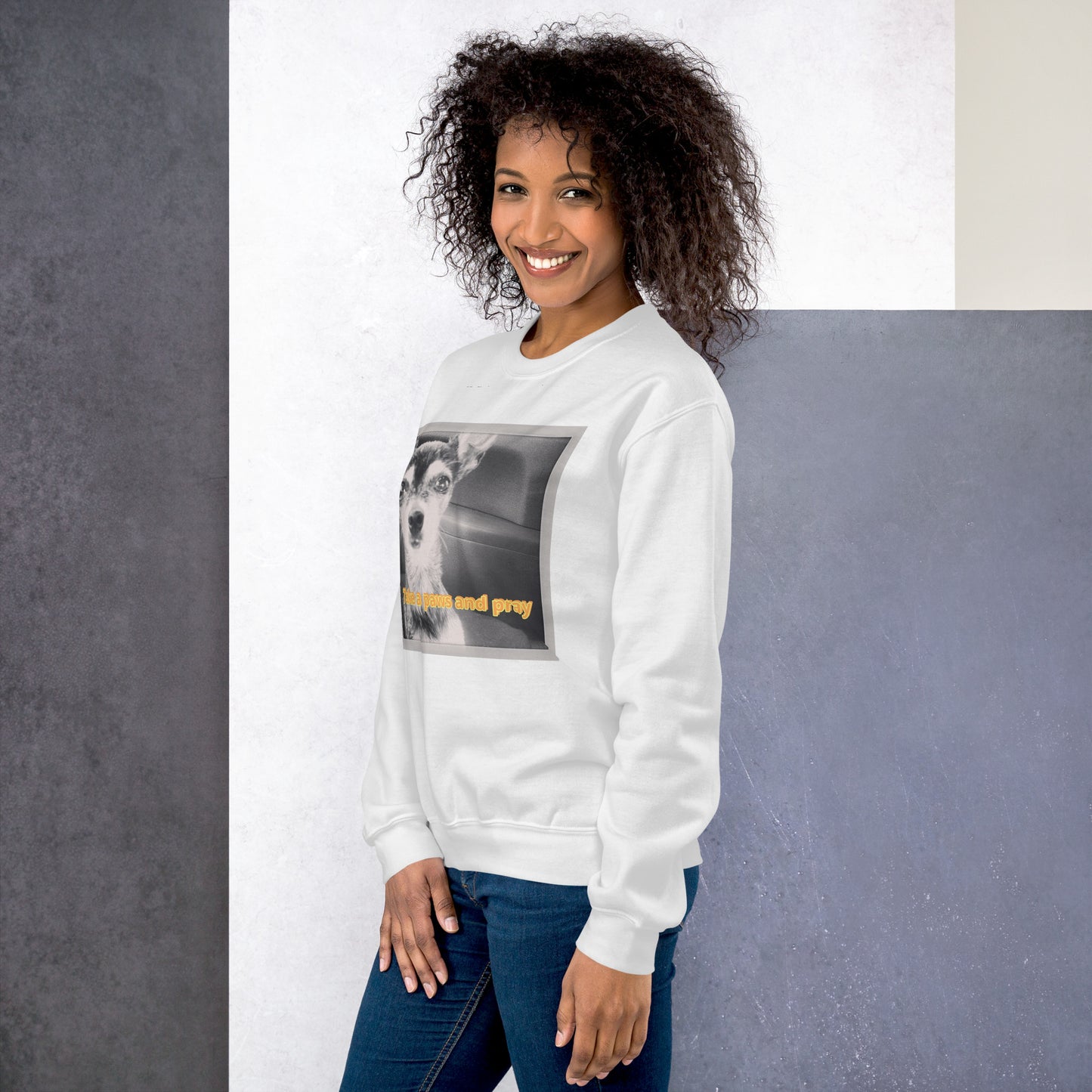 Unisex Sweatshirt with sweet pup 'Take a Paws and Pray'